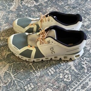 On Running Women's Athletic Shoes in White, Gray & Peach